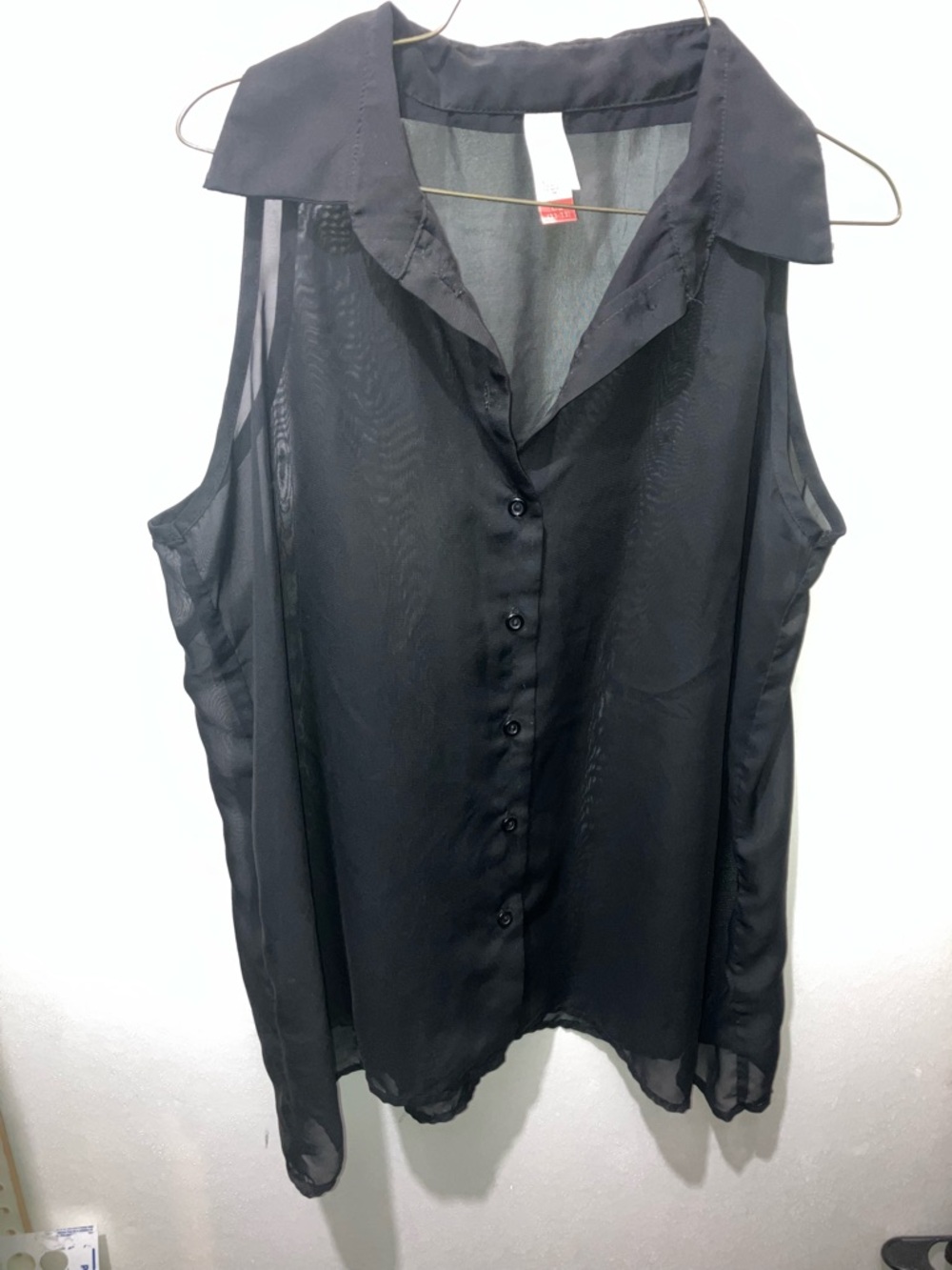 No Boundaries Black Sheer Sleeveless Button-Up Blouse